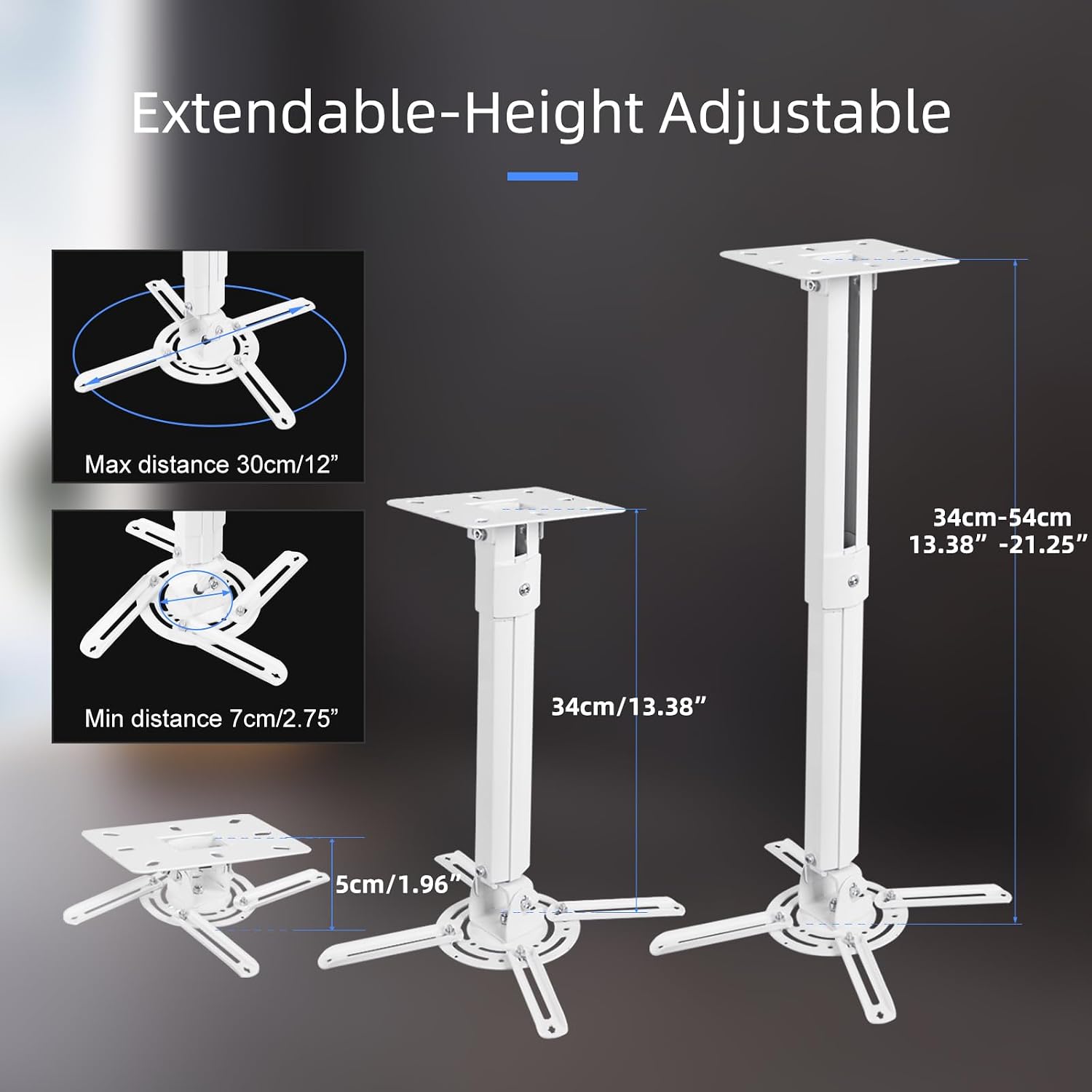 suptek Projector Ceiling Mount Bracket Fits Flat or Sloped Ceiling Height Adjustable with Extendable Length 30.7-49.21inch,for LCD/DLP Projectors,Black (PR05LB)
