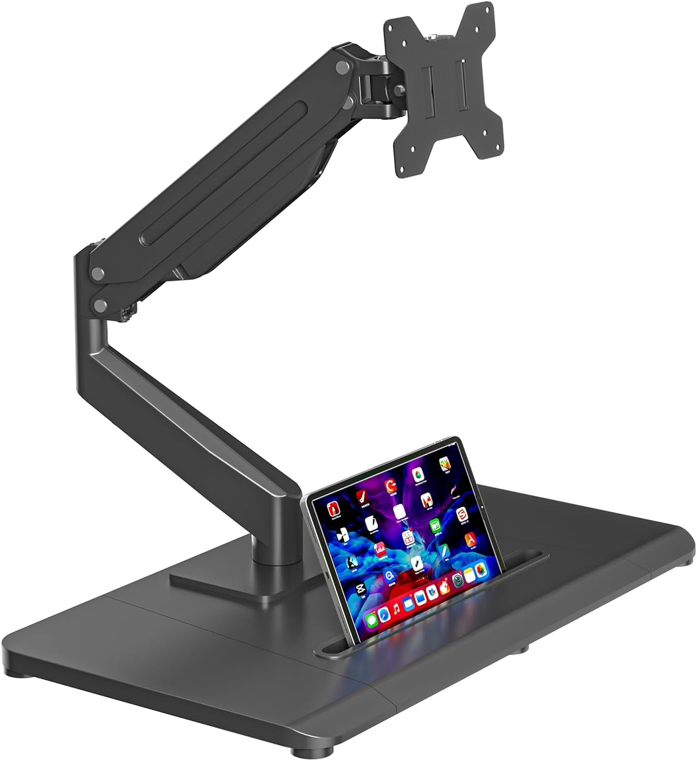 suptek Single Monitor Mount Gas Spring Arm Mount with Base,Free standing Pneumatic Height Adjustable Monitor Desk Stand for 17 to 35 inch,Holds up to 24.25lbs,Black(ML8XC)