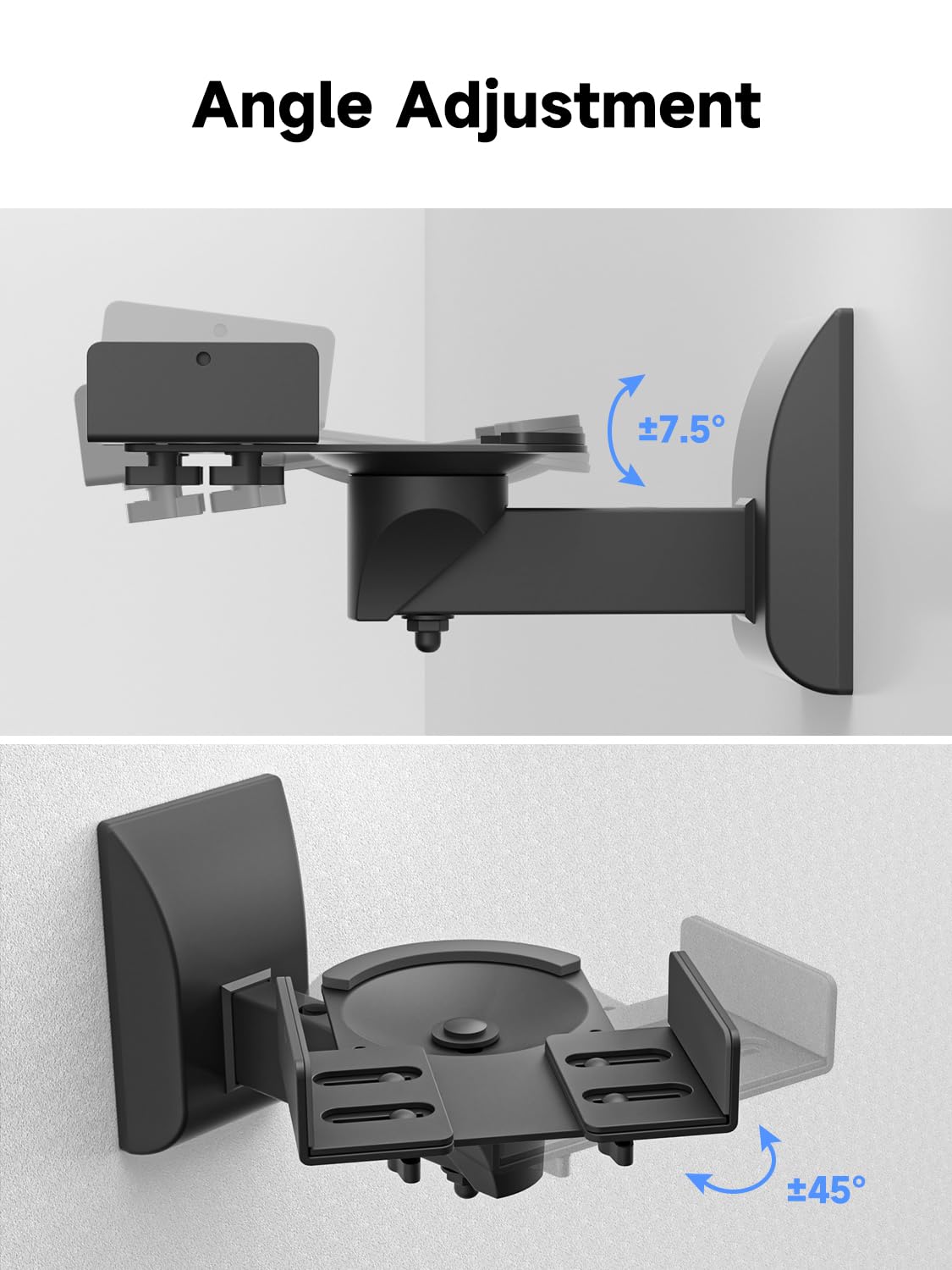 suptek Speaker Wall Mount Adjustable for Large Bookshelf Speaker Mounts | Swivel Speaker Wall Mounts with Surround Sound, Tilt Speaker Shelf For Living Room Up to 55lbs, 2 Packs, Black