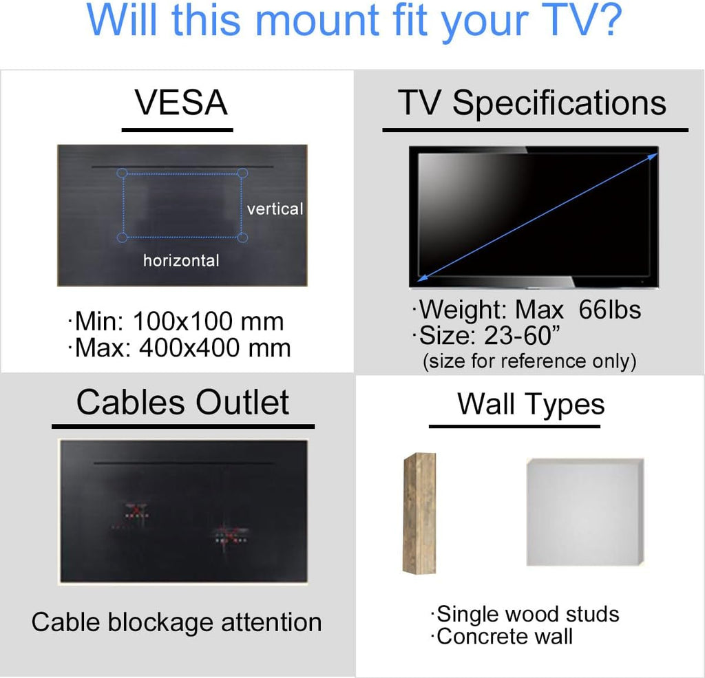 Suptek TV Wall Mount Swivel and Tilt Full Motion for Most 23 to 60 inch TV Mount up to 66lbs max VESA 400x400mm (A1+)