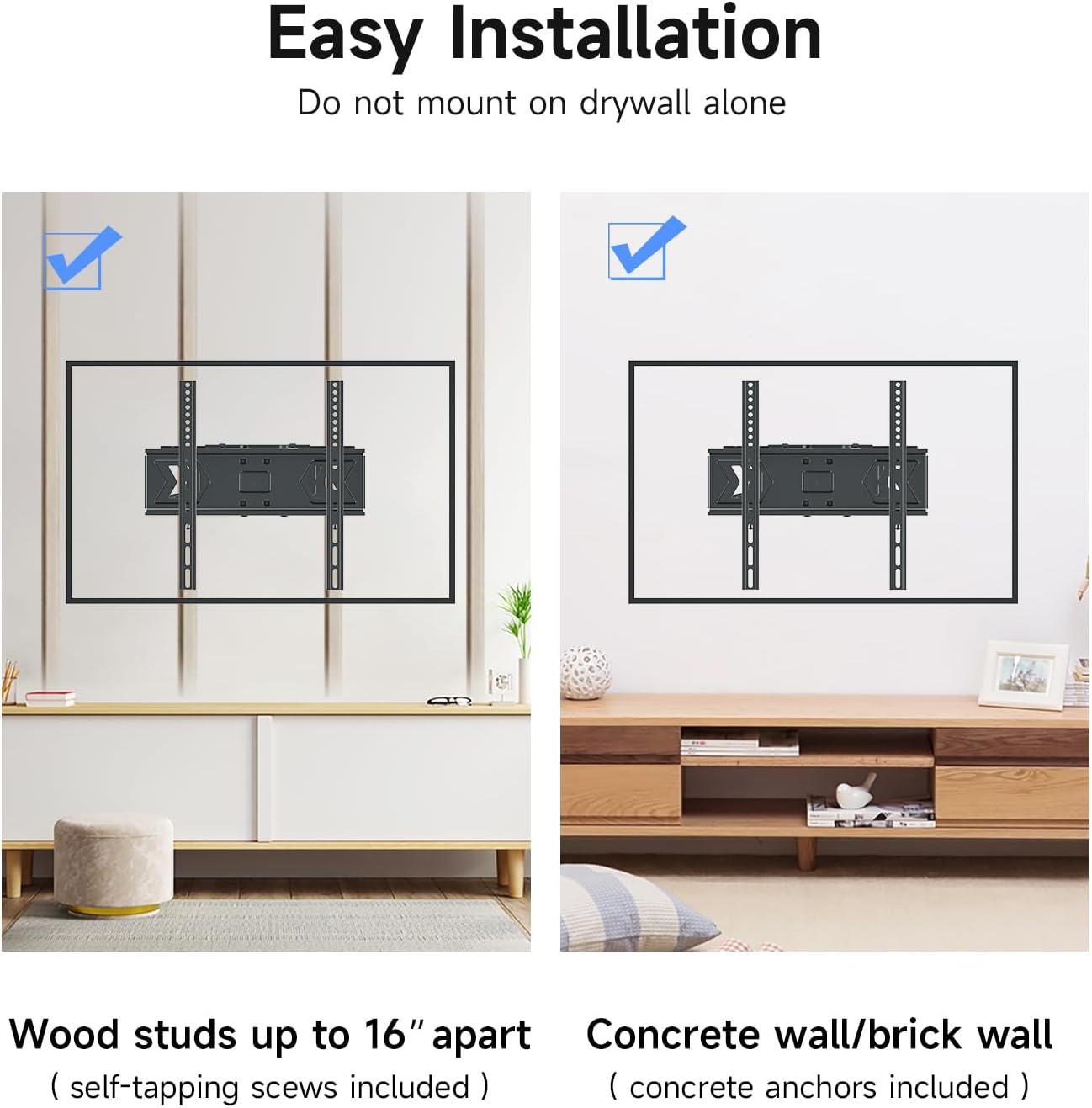 Suptek Full Motion TV Wall Mount for 32-60 Inch TVs, Swivel & Tilt Adjustable Bracket, Dual Articulating Arms, Fits 16" Studs, Max VESA 400x400mm, Supports Up to 99lbs, MA001