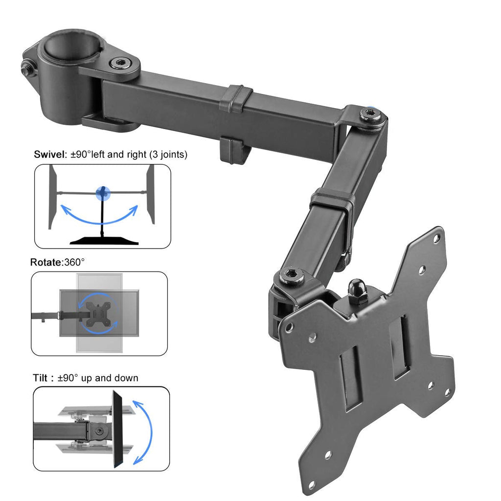 suptek Single Monitor Arm for Desk Mount Stand,Adjustable Monitor Arm for 17 to 32 inch Screen, Support Weight up to 22lbs, Mounting Holes 75x75mm to 100x100mm,Pneumatic Pole Mount Arm Black