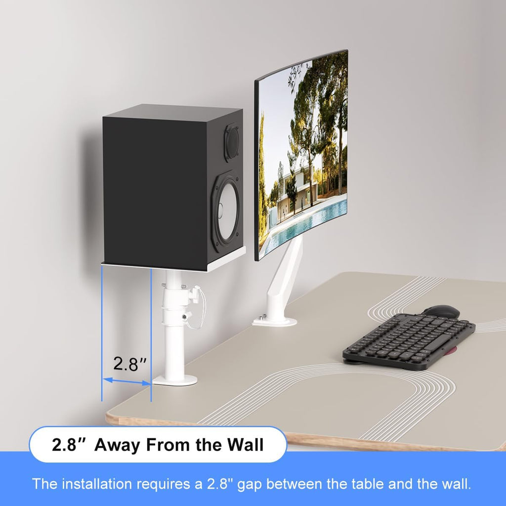 suptek Small Clamp-on Speaker Stand Desk Mount Set, Tilt, Swivel, 7.8 x 6.5 inch Trays, Universal Audio Holders for Computer and Bookshelf Speakers, Elevated Sound, 2 Pack, Black, SDM001SFX