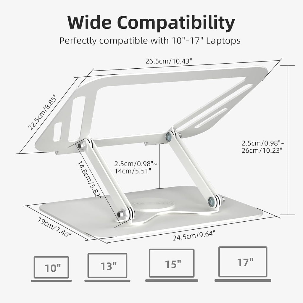 suptek Laptop Stand for Desk, Adjustable Computer Notebook Stand with 360° Rotating Base, Ergonomic Laptop Riser for Collaborative Work, Foldable & Portable Laptop Stand,fits for 11-17" Laptops,White
