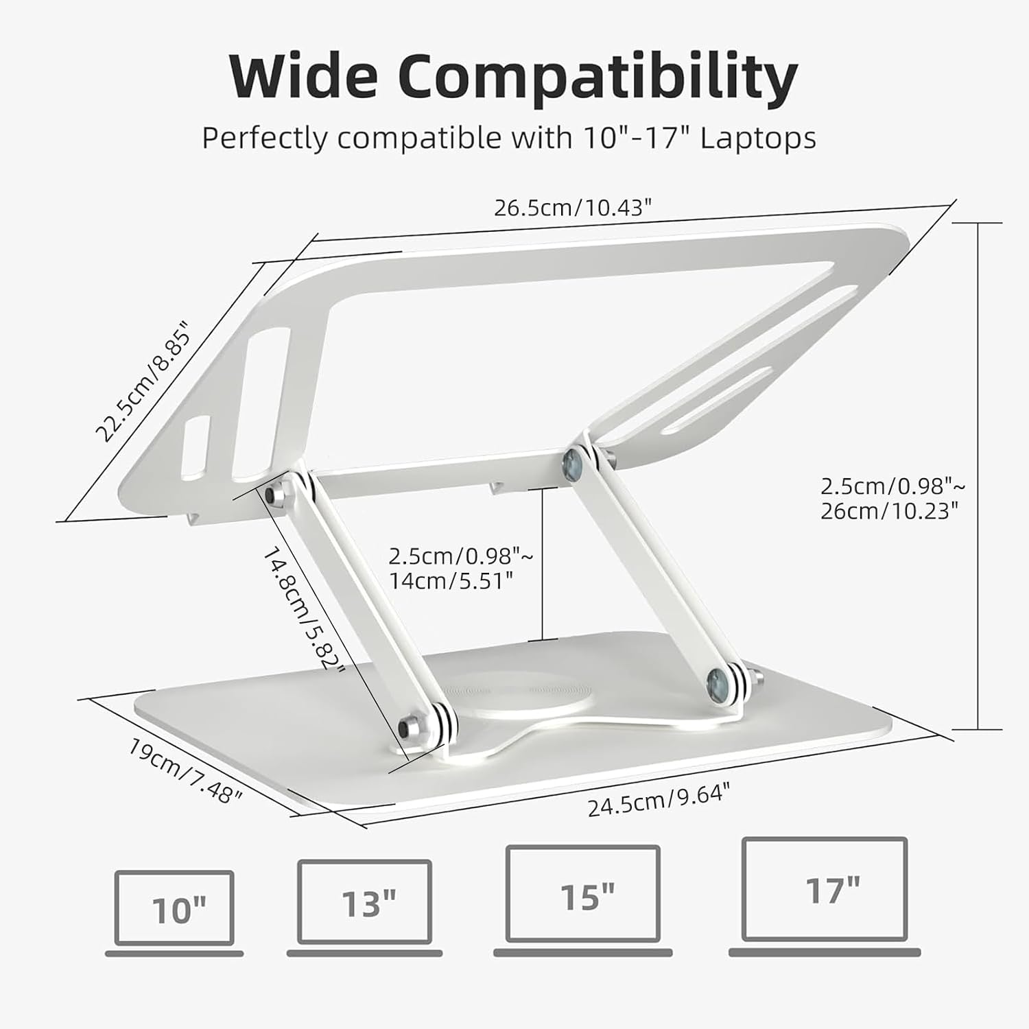 suptek Laptop Stand for Desk, Adjustable Computer Notebook Stand with 360° Rotating Base, Ergonomic Laptop Riser for Collaborative Work, Foldable & Portable Laptop Stand,fits for 11-17" Laptops,White