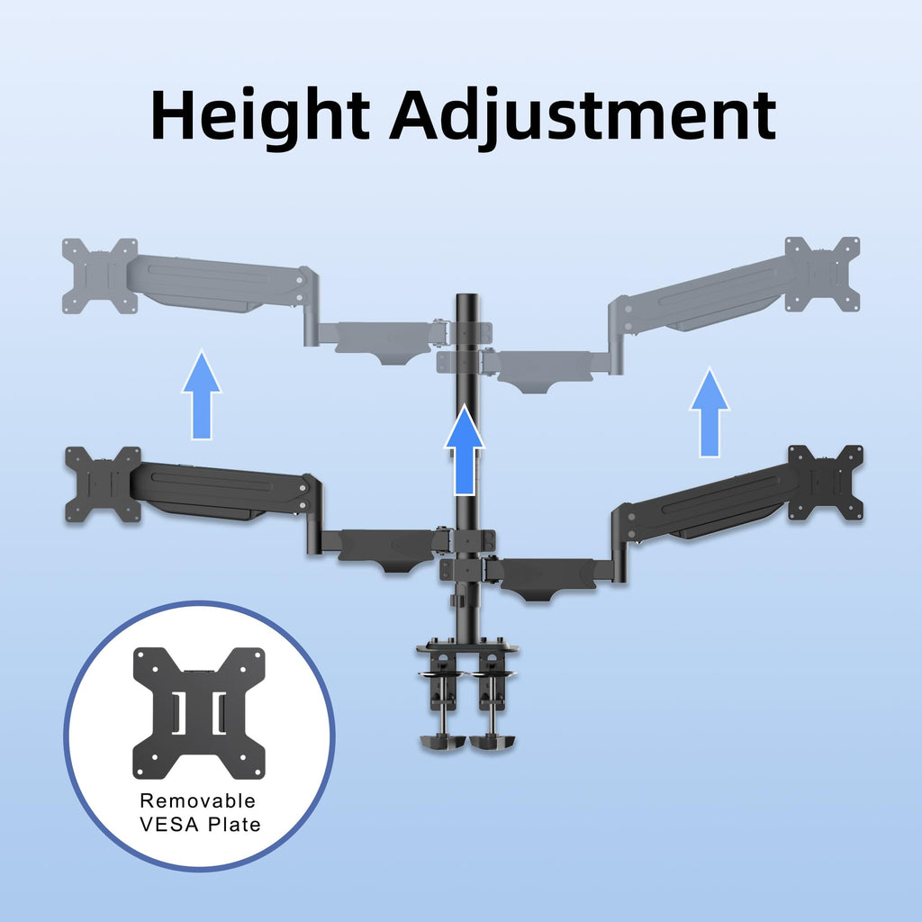 suptek Triple Monitor Mount for Most 17 to 32 inch Screens,Gas Springs Adjustment Triple Monitor Desk Mount Stand with Clamp & Grommet Kit,Black(MD8003)