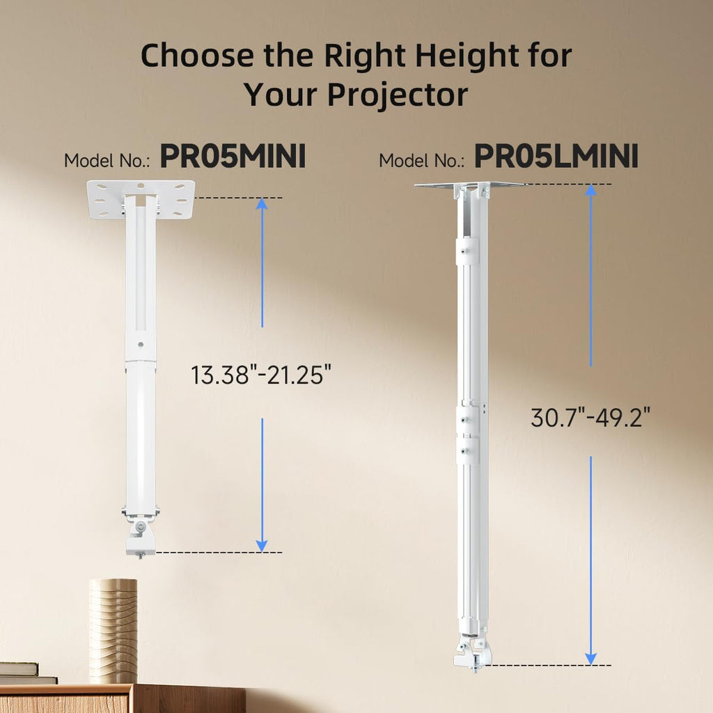 suptek Projector Ceiling Mount Bracket Fits Flat or Sloped Ceiling Height Adjustable with Extendable Length 30.7-49.21inch,for LCD/DLP Projectors,Black (PR05LB)