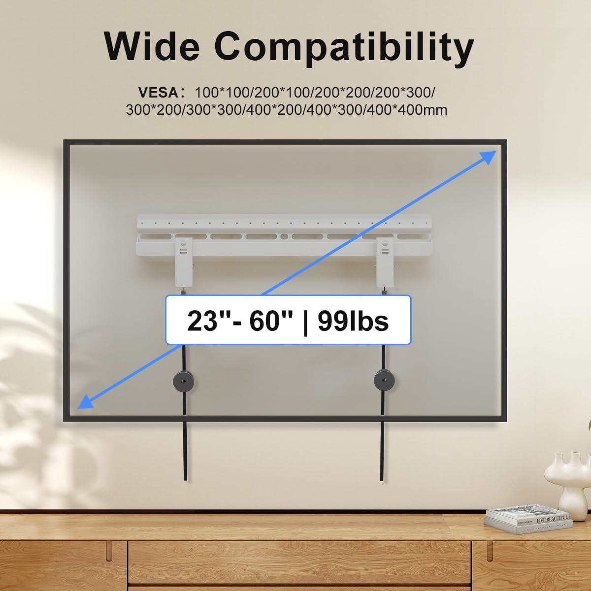 Suptek Studless TV Wall Mount for Most 23-60 Inch TVs up to 99 lbs, Low Profile No Drill TV Mount, Drywall Bracket with Max VESA 400x400mm, No Stud, No Drill, Easy Install, MF8