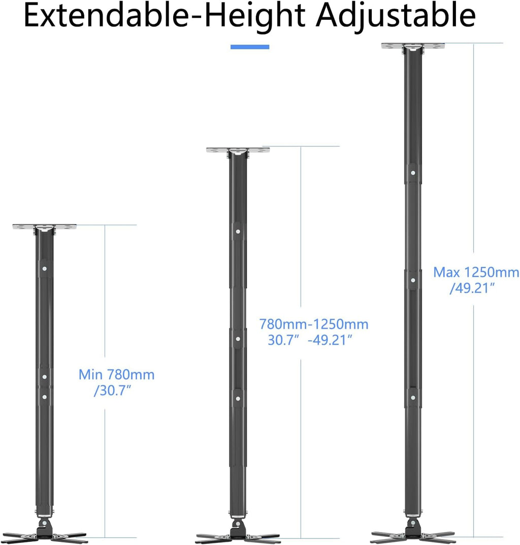 suptek Projector Ceiling Mount Bracket Fits Flat or Sloped Ceiling Height Adjustable with Extendable Length 30.7-49.21inch,for LCD/DLP Projectors,Black (PR05LB)