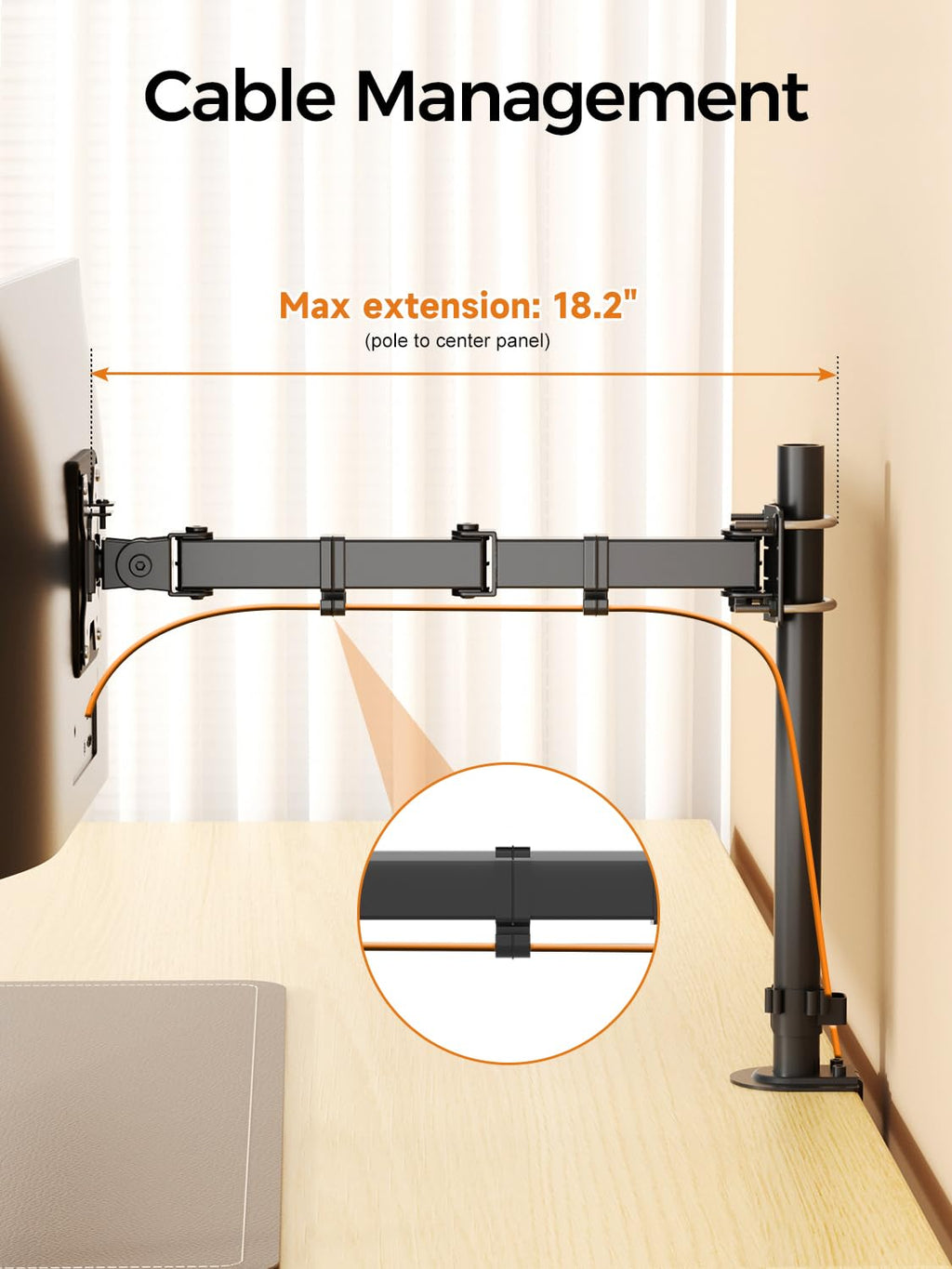 suptek Single Monitor Arm for Desk Mount Stand,Adjustable Monitor Arm for 17 to 32 inch Screen, Support Weight up to 22lbs, Mounting Holes 75x75mm to 100x100mm,Pneumatic Pole Mount Arm Black
