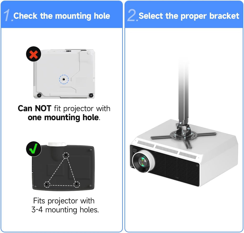 suptek Projector Ceiling Mount Bracket Fits Flat or Sloped Ceiling Height Adjustable with Extendable Length 30.7-49.21inch,for LCD/DLP Projectors,Black (PR05LB)