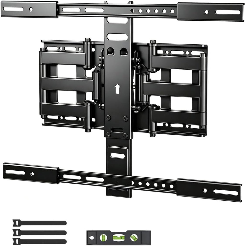 Suptek Ultra Slim TV Wall Mount Full Motion for 43-90” Large Screen | 1.38in slim mount, ±45° swivel, spring anti-glare tilt, 11.8in extend, VESA 600x400, holds 132lbs media room