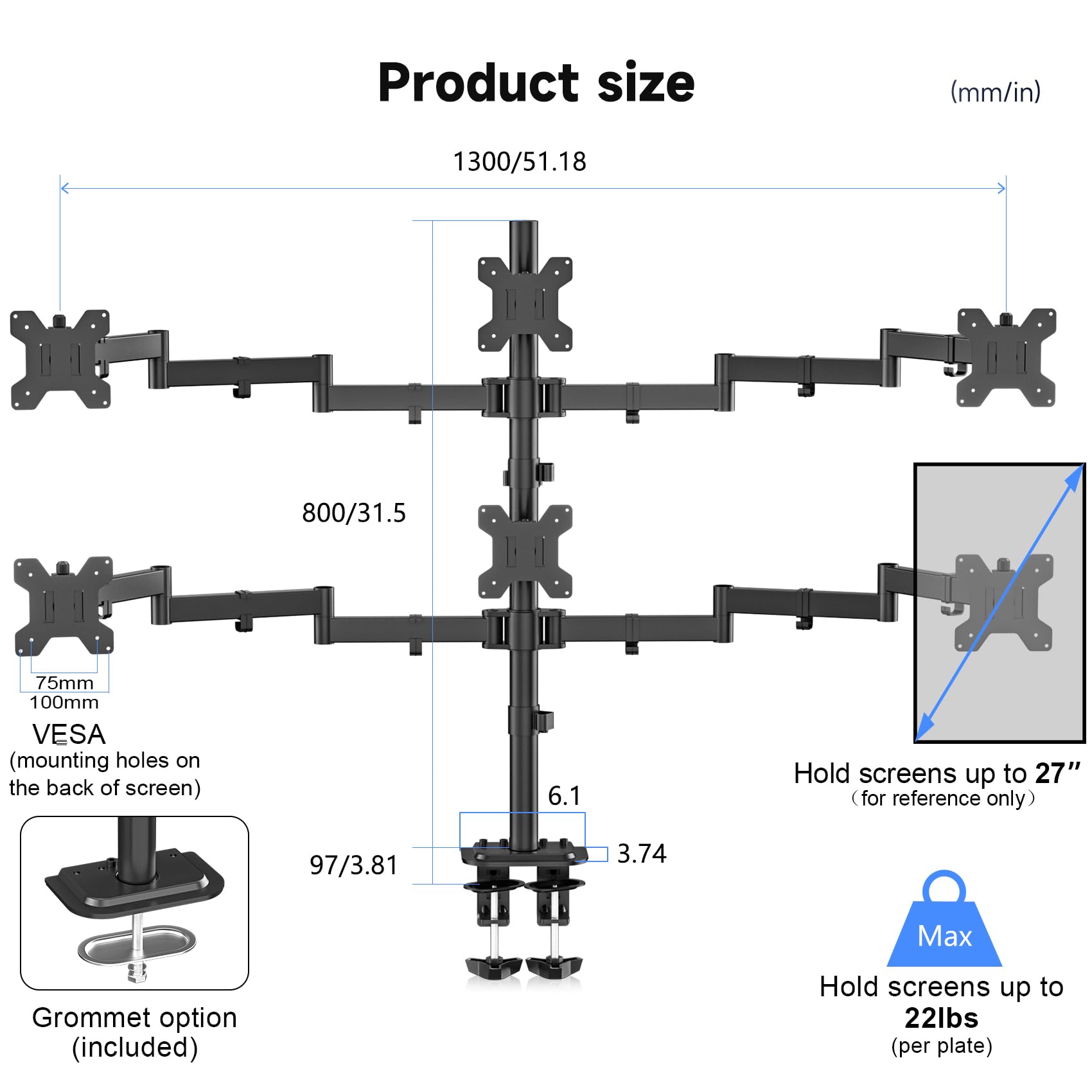 Suptek Single Monitor Mount, Adjustable Monitor Arm Desk Mount Stand for 1 / One Screen up to 32 inch Screen(MD9401)
