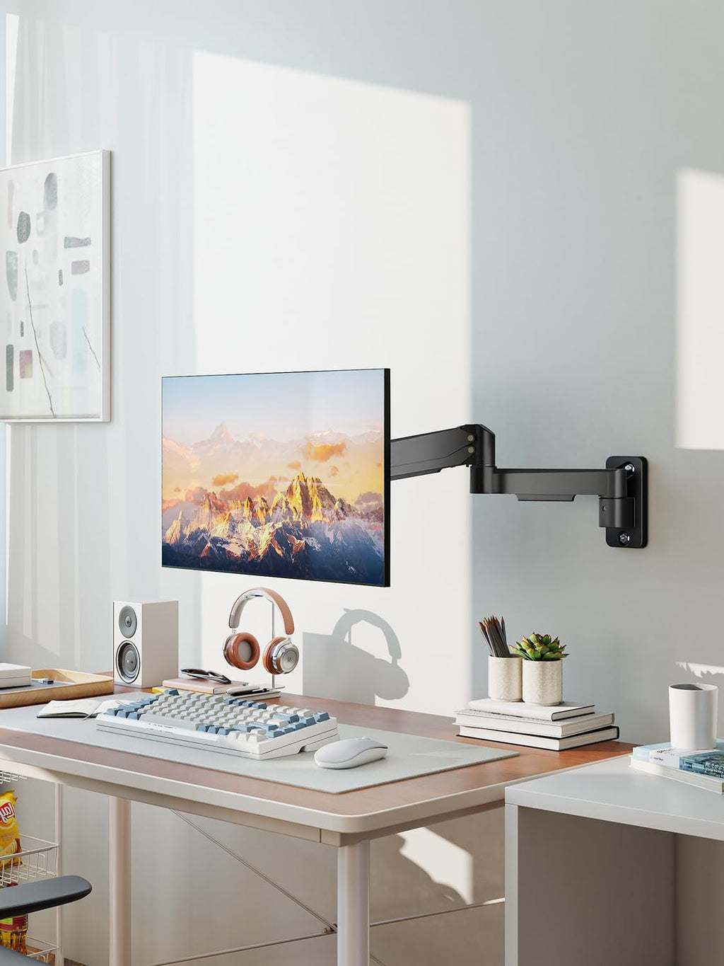 suptek Single Monitor Wall Mount for 17 to 32 Inch Screens, Gas Spring Monitor Arm Wall Mount Holds Up to 11KG/24lbs, Full Motion Adjustable,VESA Mount 75x75/100x100mm(WMX2)