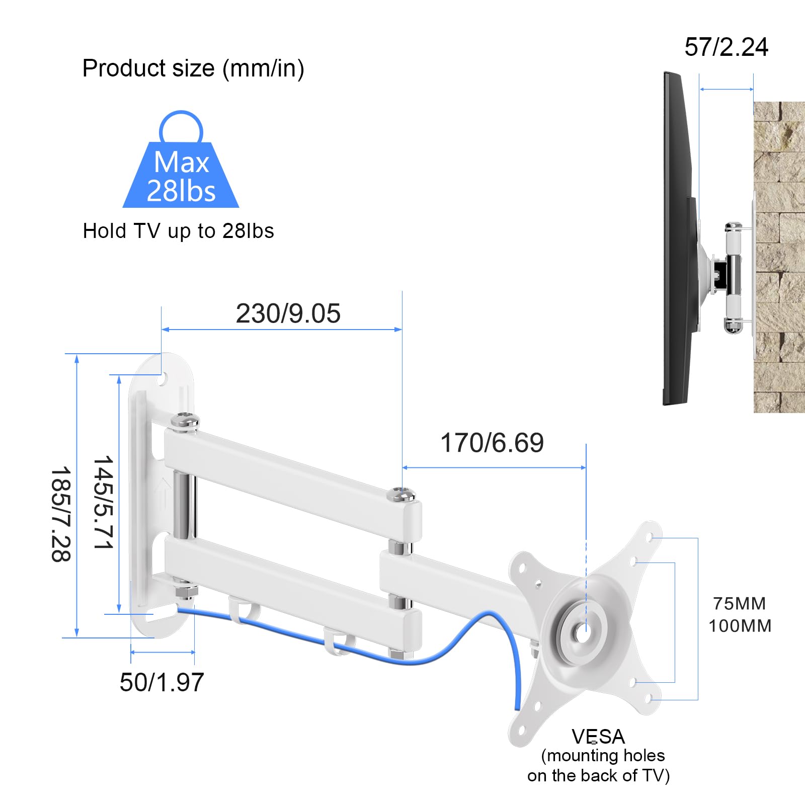 Suptek TV Wall Bracket Mount Swivel and Tilt for Most 15"-32" LED, LCD, OLED Flat Screen TVs and Monitors with VESA 75x75-100x100mm up to 13kg Full Motion Monitor Wall Bracket MA2720
