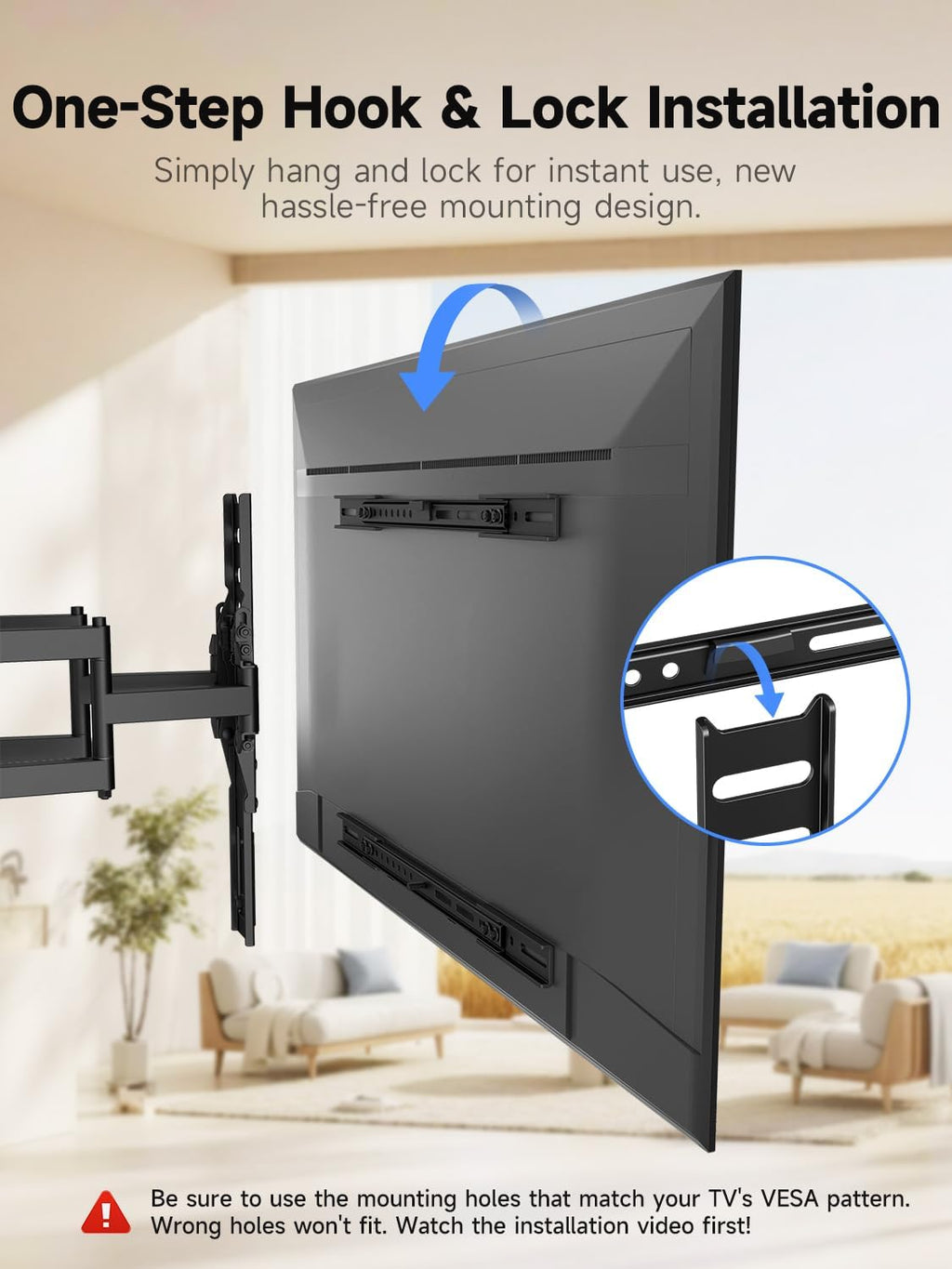 Suptek Ultra Slim TV Wall Mount Full Motion for 43-90” Large Screen | 1.38in slim mount, ±45° swivel, spring anti-glare tilt, 11.8in extend, VESA 600x400, holds 132lbs media room
