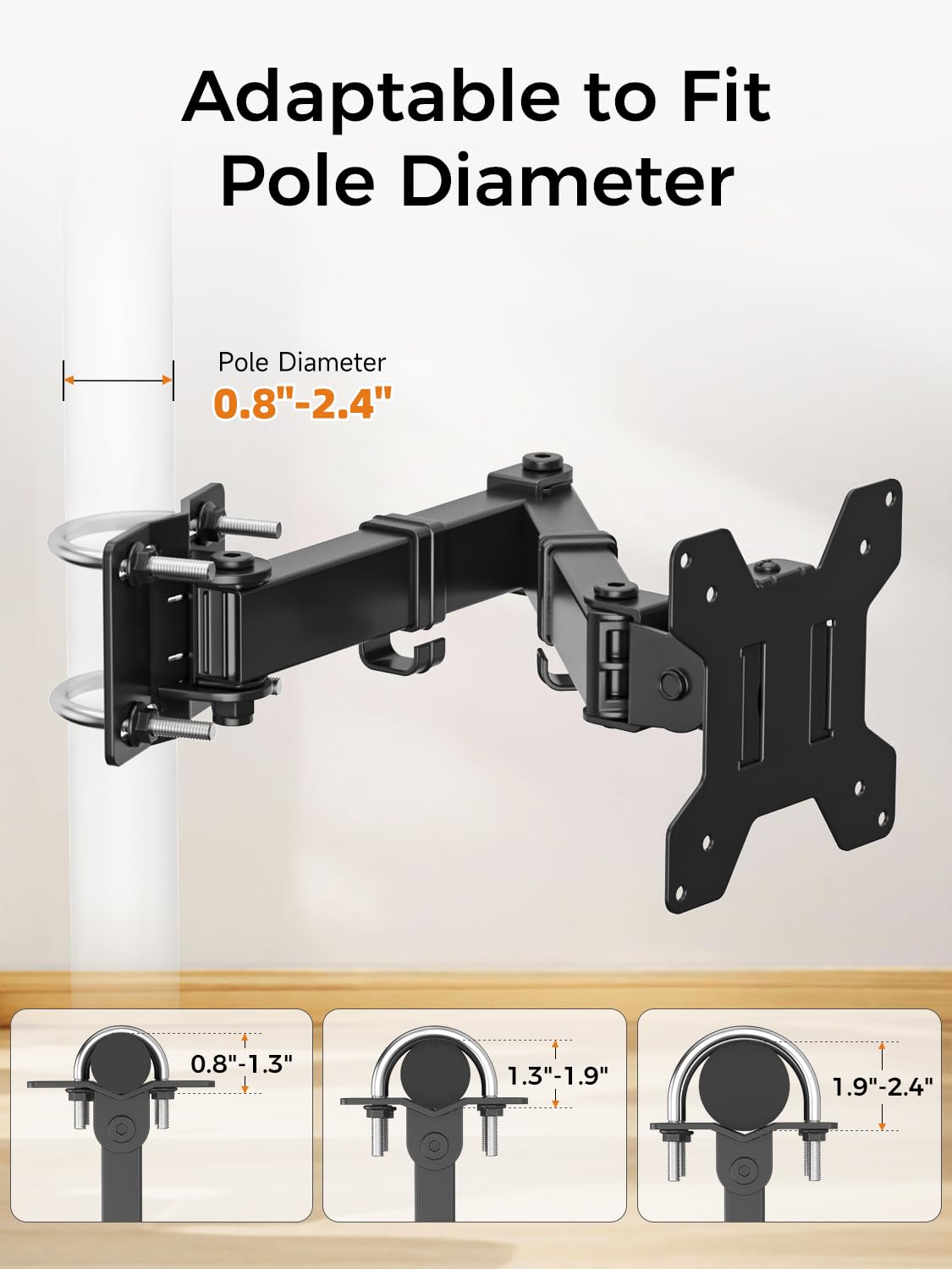 suptek Single Monitor Arm for Desk Mount Stand,Adjustable Monitor Arm for 17 to 32 inch Screen, Support Weight up to 22lbs, Mounting Holes 75x75mm to 100x100mm,Pneumatic Pole Mount Arm Black