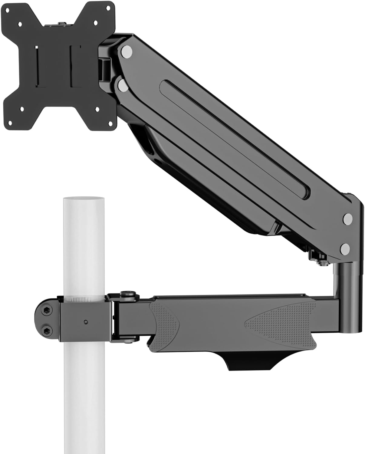 suptek Single Monitor Arm for Desk Mount Stand,Adjustable Monitor Arm for 17 to 32 inch Screen, Support Weight up to 22lbs, Mounting Holes 75x75mm to 100x100mm,Pneumatic Pole Mount Arm Black