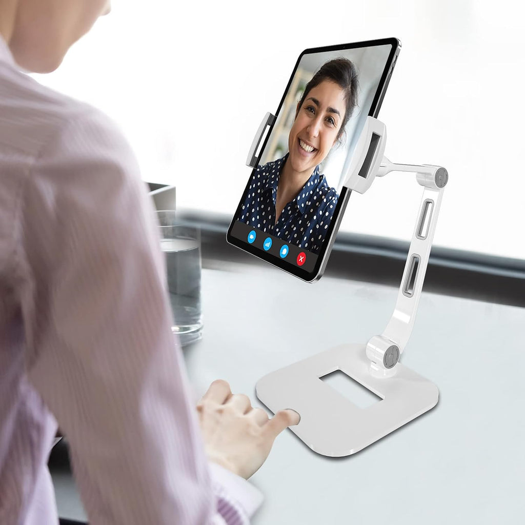 Aluminum phone/Tablet Stand,Adjustable&Foldable Tablet Holder- Desktop Stand Compatible with iPad,Air mini 2 3 4,Samsung and More 4.7-11 inch Tablets.Applicable for Home,Office.YFD208W White
