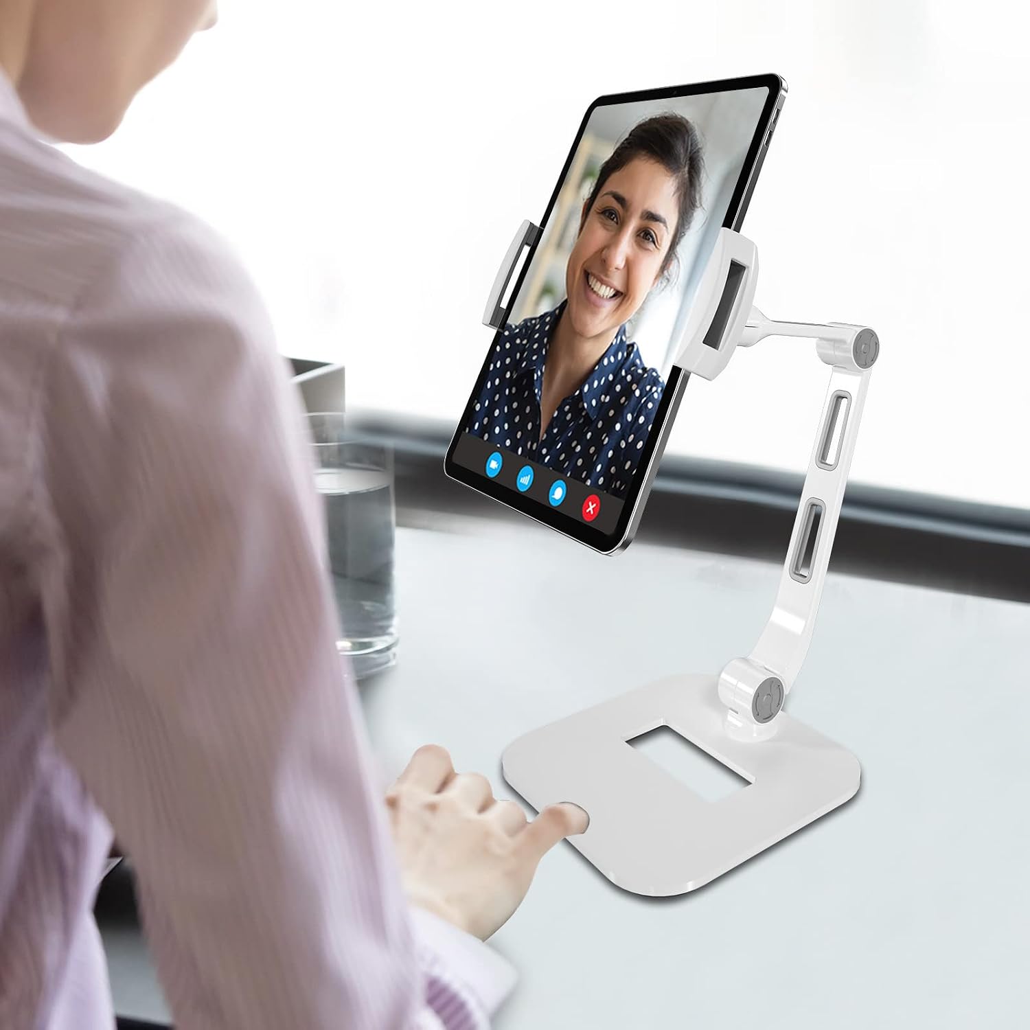 Aluminum phone/Tablet Stand,Adjustable&Foldable Tablet Holder- Desktop Stand Compatible with iPad,Air mini 2 3 4,Samsung and More 4.7-11 inch Tablets.Applicable for Home,Office.YFD208W White