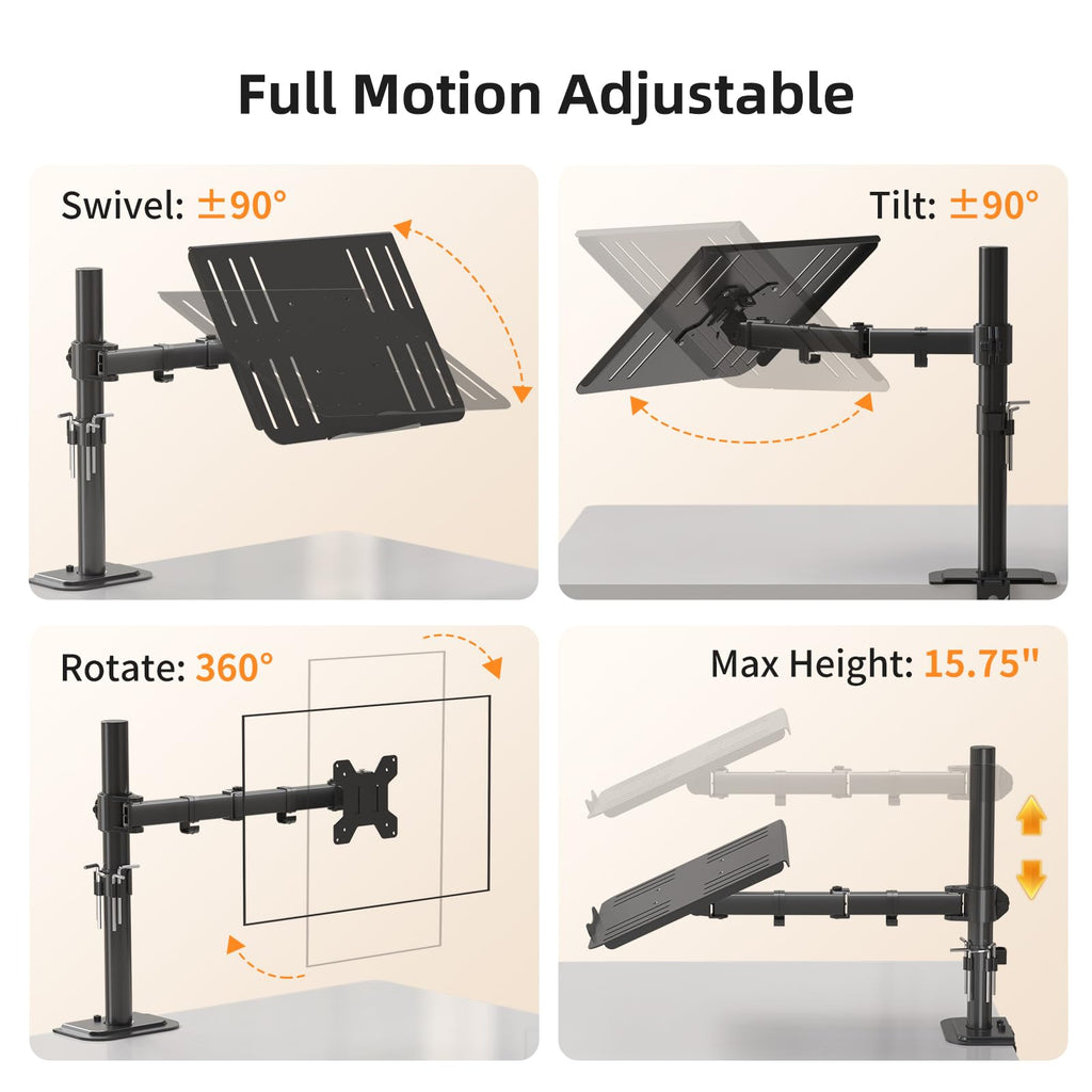Suptek Monitor Laptop Mount Stand, 2 in 1 Function Dual Monitor Arms Desk Mount for 13"-18" Notebook and 17"-32" Monitor with Laptop Tray,Holds up to 22lbs