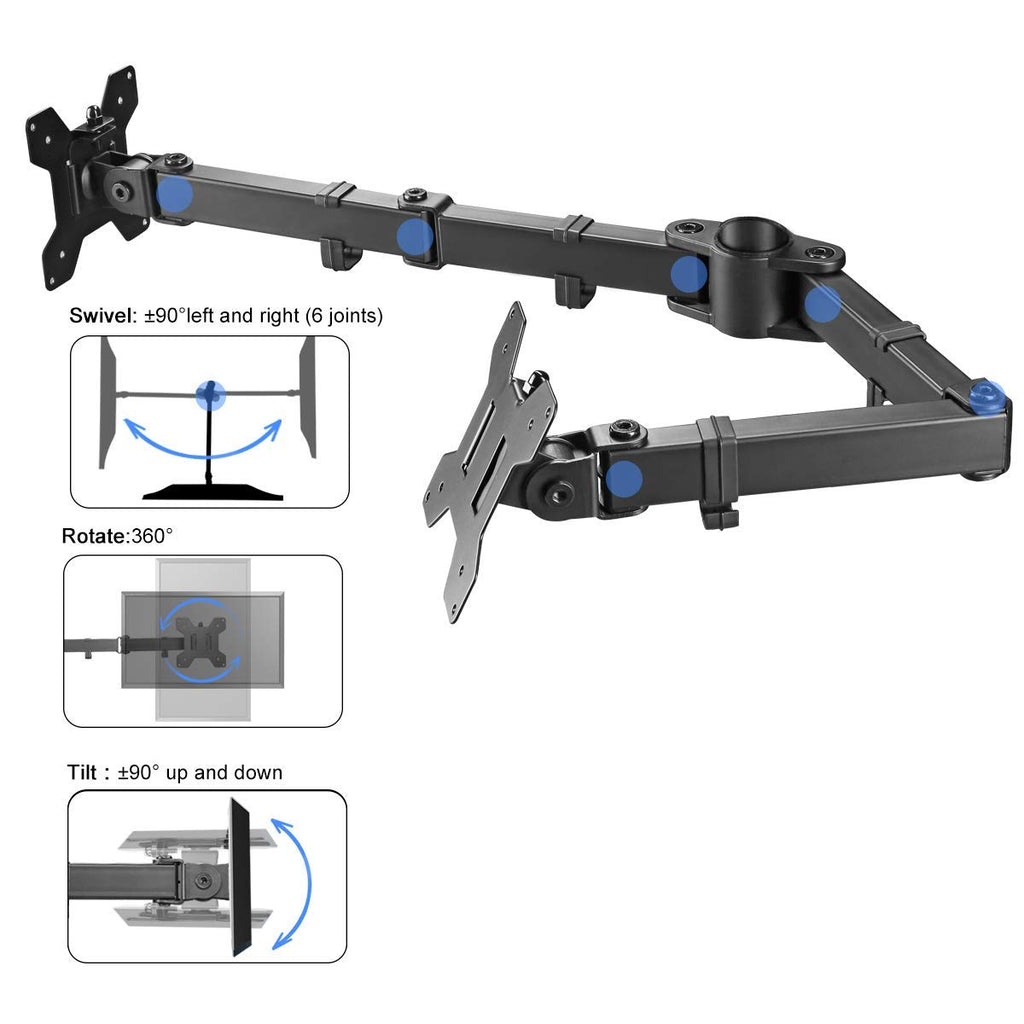suptek Single Monitor Arm for Desk Mount Stand,Adjustable Monitor Arm for 17 to 32 inch Screen, Support Weight up to 22lbs, Mounting Holes 75x75mm to 100x100mm,Pneumatic Pole Mount Arm Black