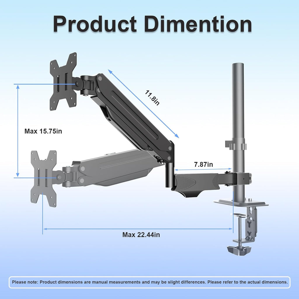 suptek Single Monitor Arm for Desk Mount Stand,Adjustable Monitor Arm for 17 to 32 inch Screen, Support Weight up to 22lbs, Mounting Holes 75x75mm to 100x100mm,Pneumatic Pole Mount Arm Black