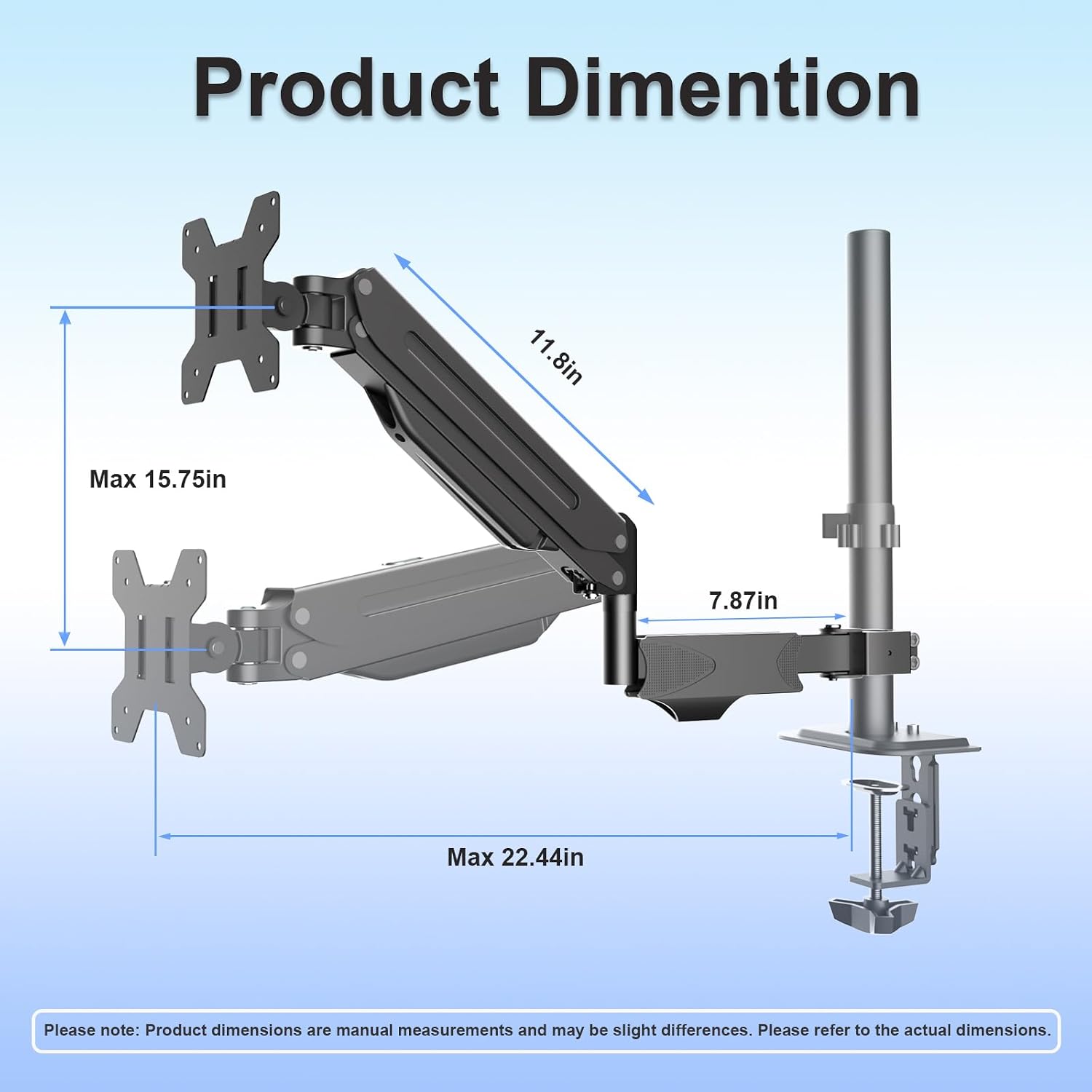 suptek Single Monitor Arm for Desk Mount Stand,Adjustable Monitor Arm for 17 to 32 inch Screen, Support Weight up to 22lbs, Mounting Holes 75x75mm to 100x100mm,Pneumatic Pole Mount Arm Black