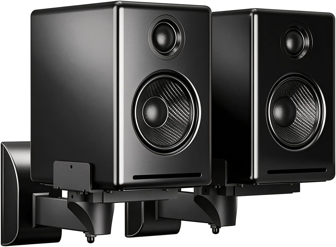 suptek Speaker Wall Mount Adjustable for Large Bookshelf Speaker Mounts | Swivel Speaker Wall Mounts with Surround Sound, Tilt Speaker Shelf For Living Room Up to 55lbs, 2 Packs, Black
