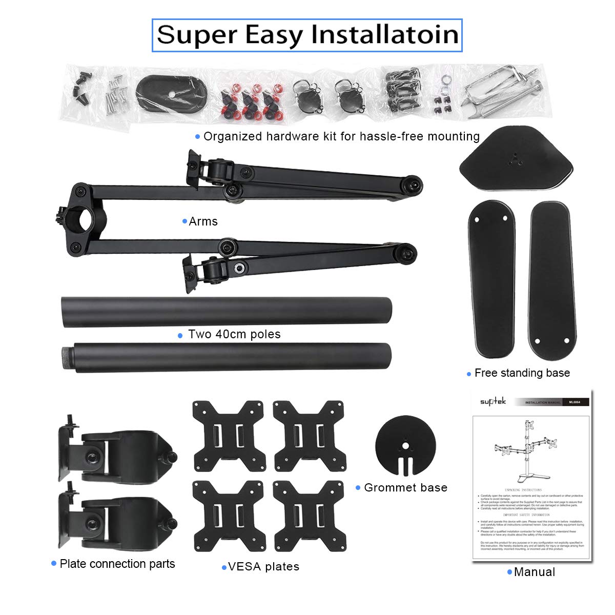 Suptek Single Monitor Mount, Adjustable Monitor Arm Desk Mount Stand for 1 / One Screen up to 32 inch Screen(MD9401)