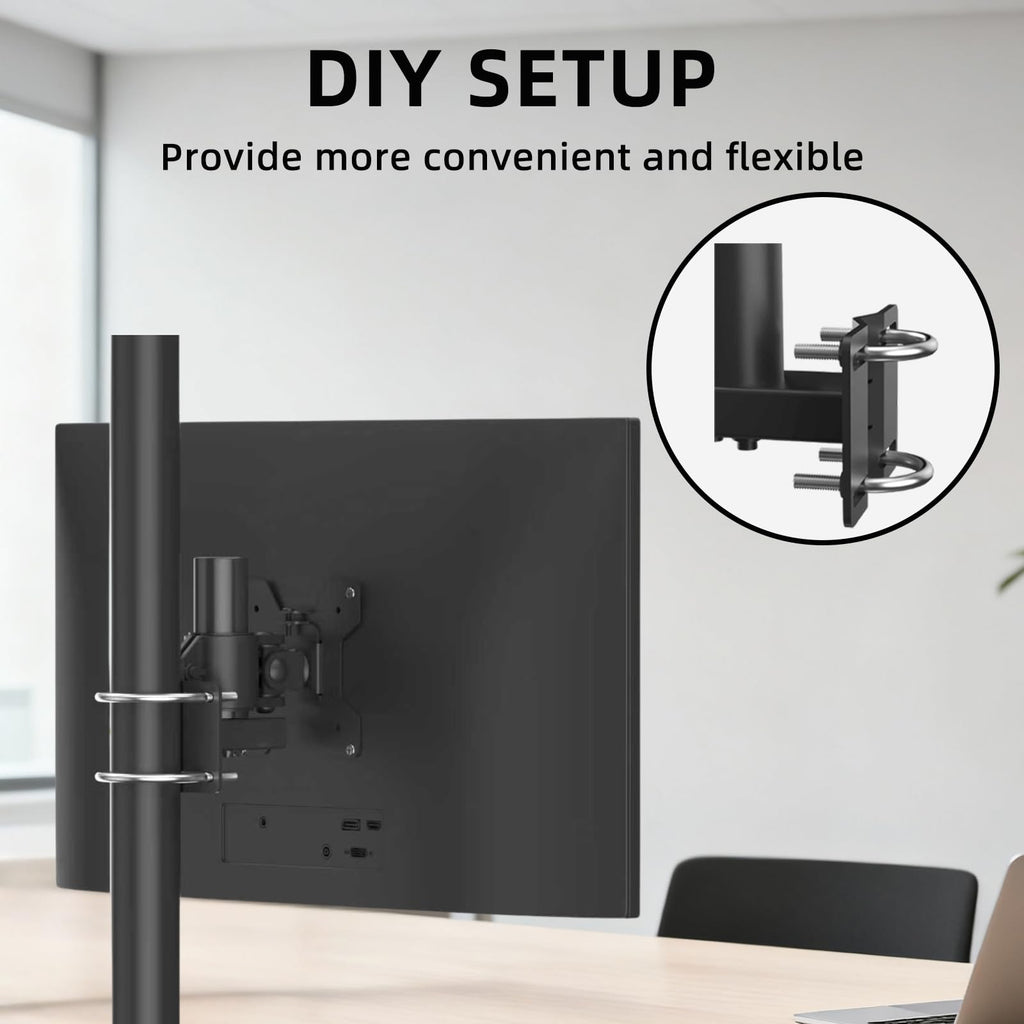 suptek Single Monitor Arm for Desk Mount Stand,Adjustable Monitor Arm for 17 to 32 inch Screen, Support Weight up to 22lbs, Mounting Holes 75x75mm to 100x100mm,Pneumatic Pole Mount Arm Black