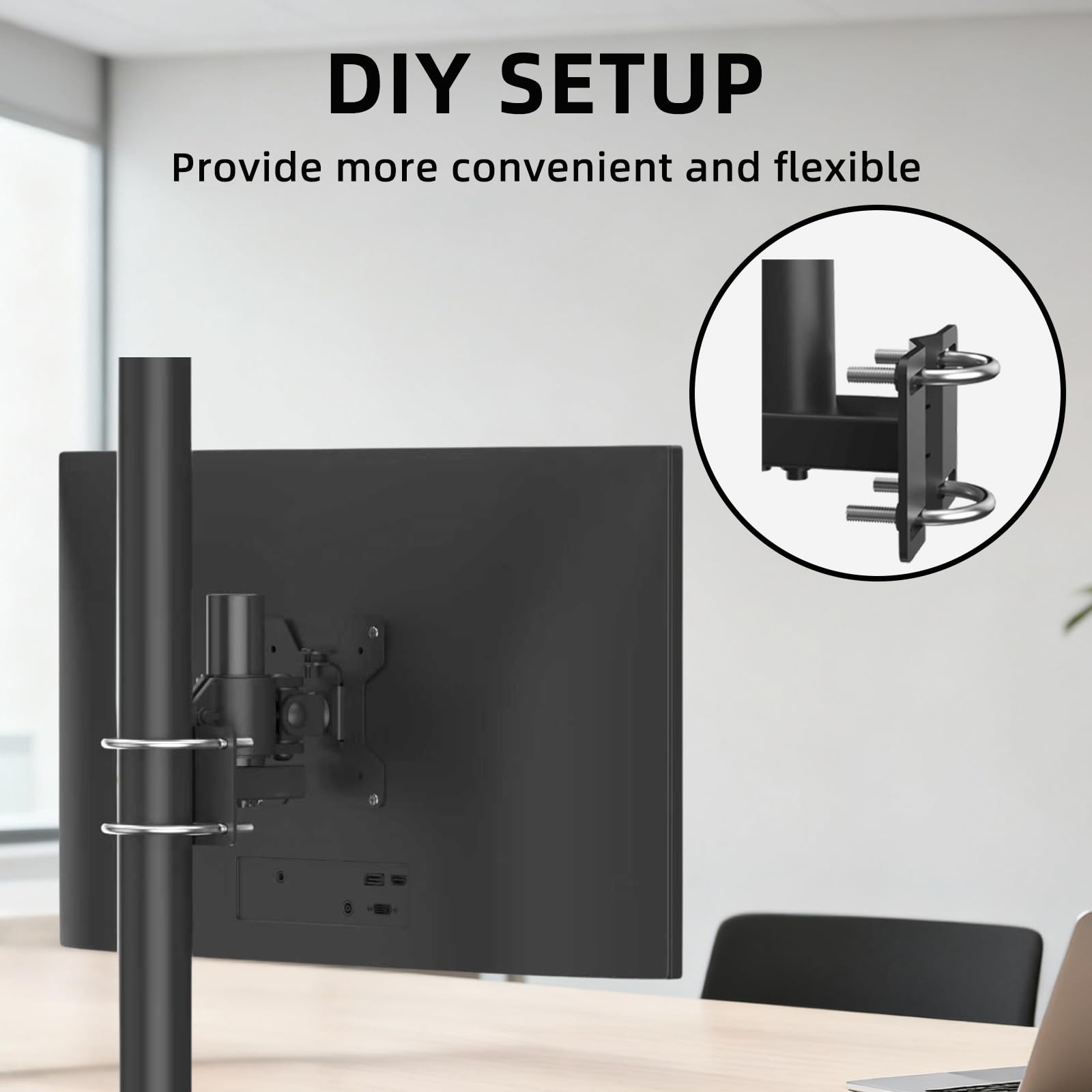 suptek Single Monitor Arm for Desk Mount Stand,Adjustable Monitor Arm for 17 to 32 inch Screen, Support Weight up to 22lbs, Mounting Holes 75x75mm to 100x100mm,Pneumatic Pole Mount Arm Black