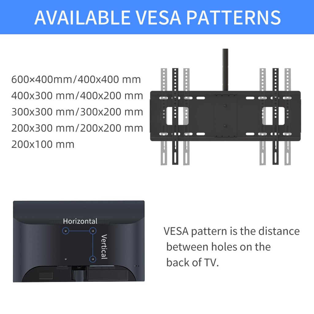 Suptek Ceiling TV Mount Fits Most 26-65 inch LCD LED Plasma Panel Display with Max VESA 400x400mm Loaded up to 45kg/100lbs Height Adjustable MC4602