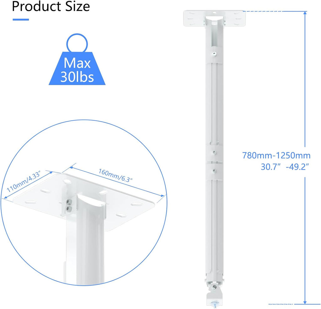 suptek Projector Ceiling Mount Bracket Fits Flat or Sloped Ceiling Height Adjustable with Extendable Length 30.7-49.21inch,for LCD/DLP Projectors,Black (PR05LB)