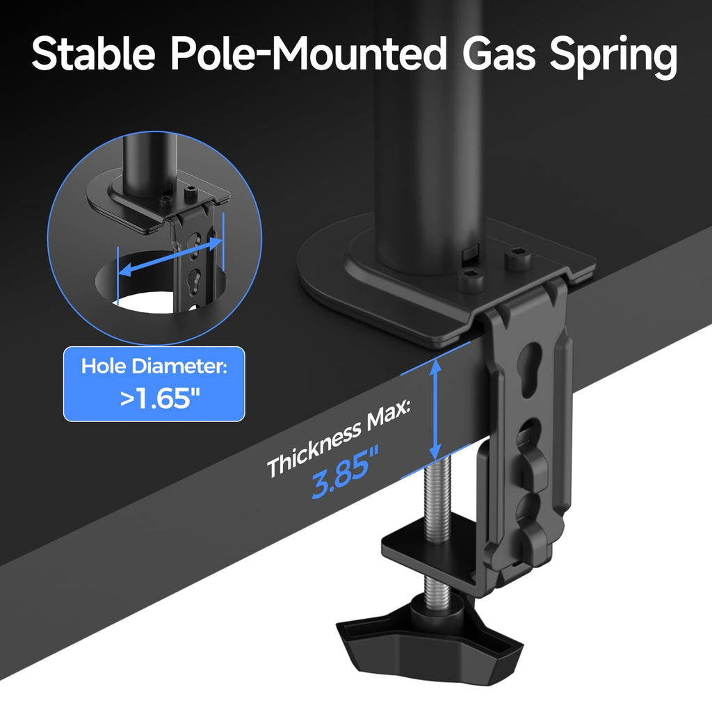 suptek Single Monitor Mount Gas Spring Arm Mount with Base,Free standing Pneumatic Height Adjustable Monitor Desk Stand for 17 to 35 inch,Holds up to 24.25lbs,Black(ML8XC)