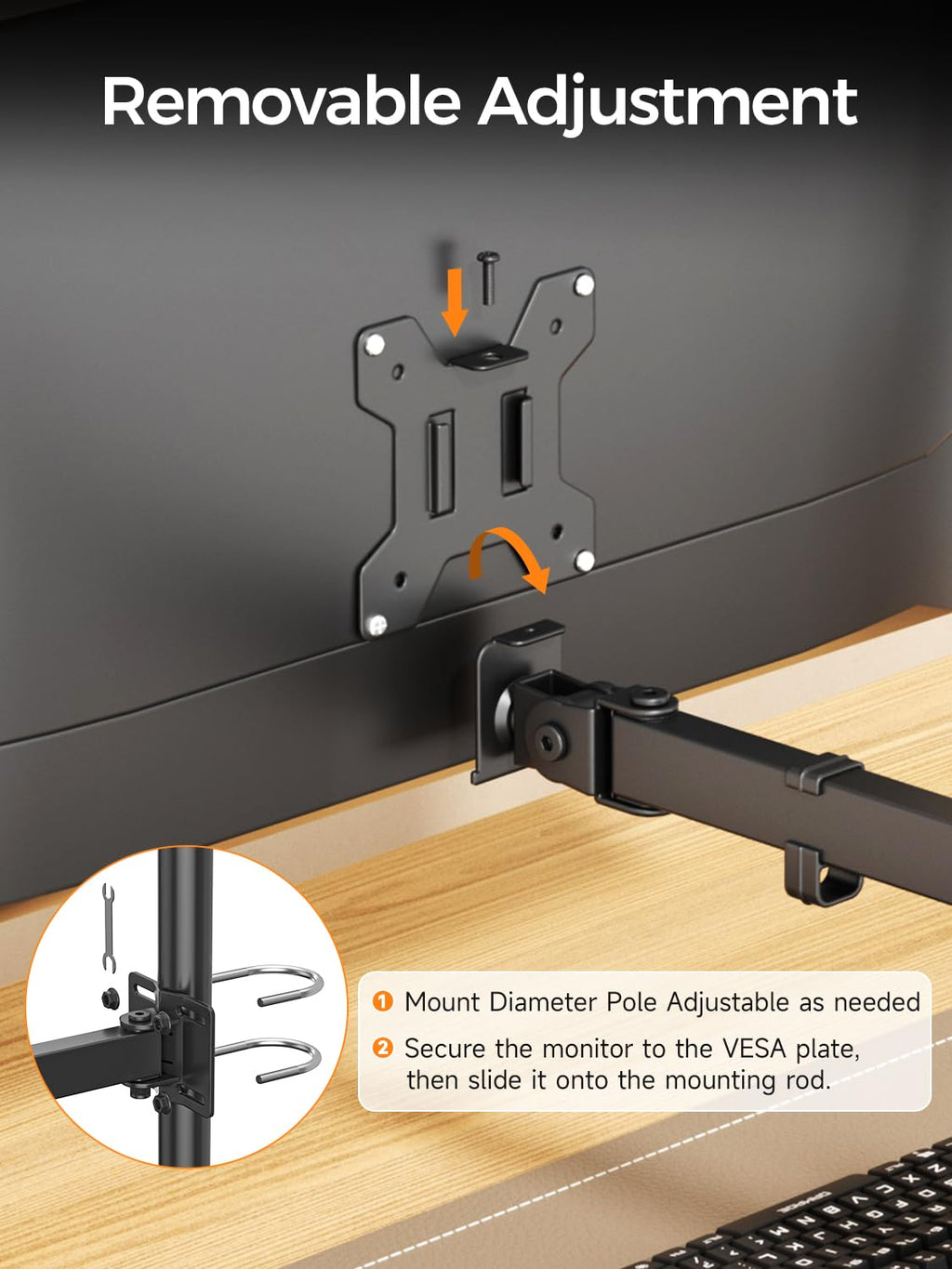 suptek Single Monitor Arm for Desk Mount Stand,Adjustable Monitor Arm for 17 to 32 inch Screen, Support Weight up to 22lbs, Mounting Holes 75x75mm to 100x100mm,Pneumatic Pole Mount Arm Black