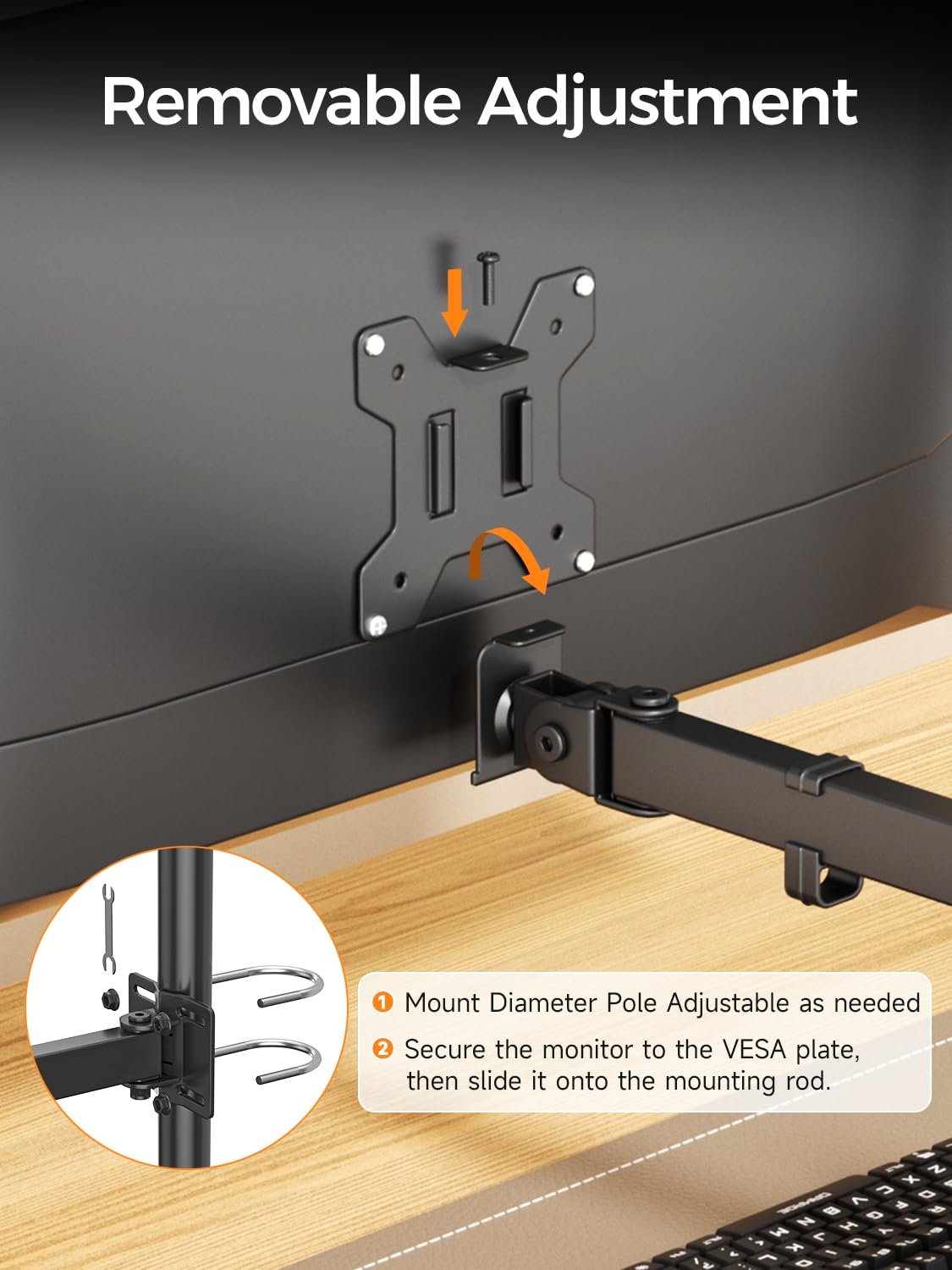 suptek Single Monitor Arm for Desk Mount Stand,Adjustable Monitor Arm for 17 to 32 inch Screen, Support Weight up to 22lbs, Mounting Holes 75x75mm to 100x100mm,Pneumatic Pole Mount Arm Black