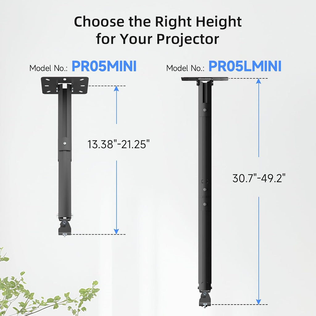 suptek Projector Ceiling Mount Bracket Fits Flat or Sloped Ceiling Height Adjustable with Extendable Length 30.7-49.21inch,for LCD/DLP Projectors,Black (PR05LB)
