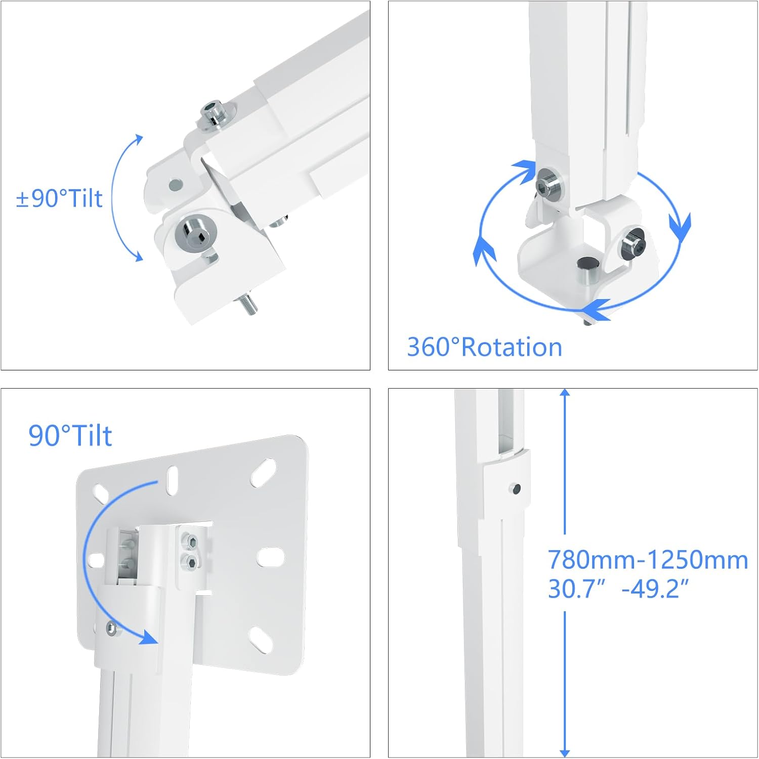 suptek Projector Ceiling Mount Bracket Fits Flat or Sloped Ceiling Height Adjustable with Extendable Length 30.7-49.21inch,for LCD/DLP Projectors,Black (PR05LB)