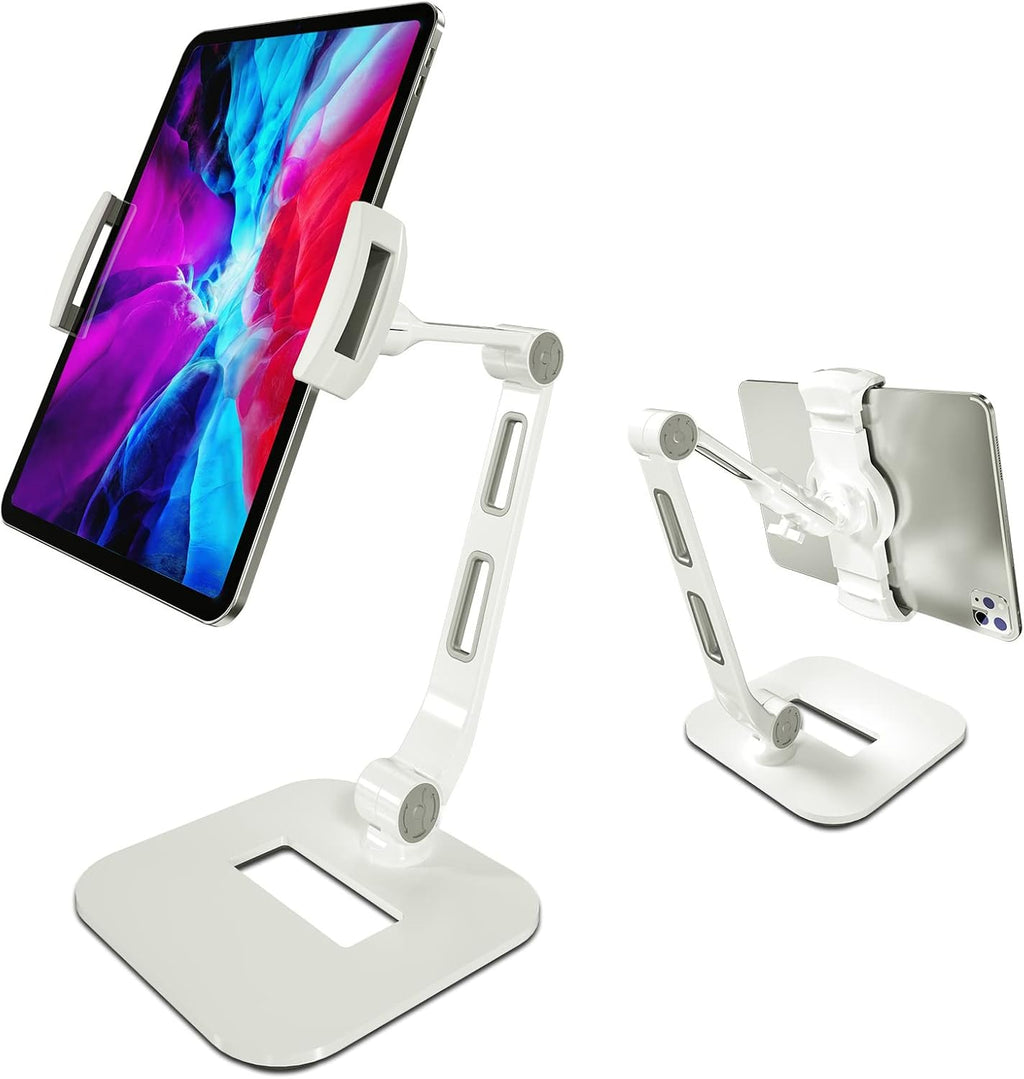 Aluminum phone/Tablet Stand,Adjustable&Foldable Tablet Holder- Desktop Stand Compatible with iPad,Air mini 2 3 4,Samsung and More 4.7-11 inch Tablets.Applicable for Home,Office.YFD208W White