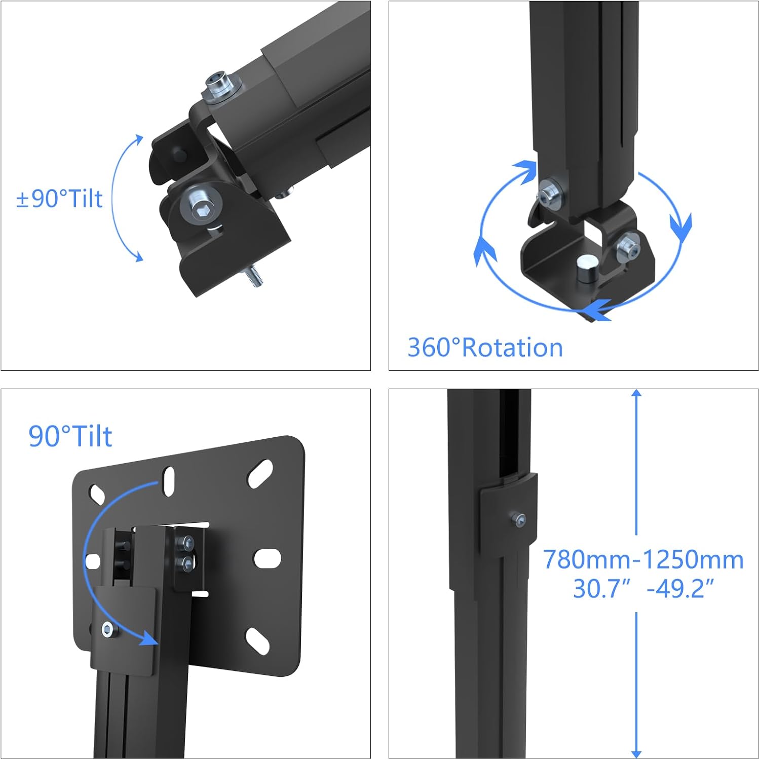 suptek Projector Ceiling Mount Bracket Fits Flat or Sloped Ceiling Height Adjustable with Extendable Length 30.7-49.21inch,for LCD/DLP Projectors,Black (PR05LB)