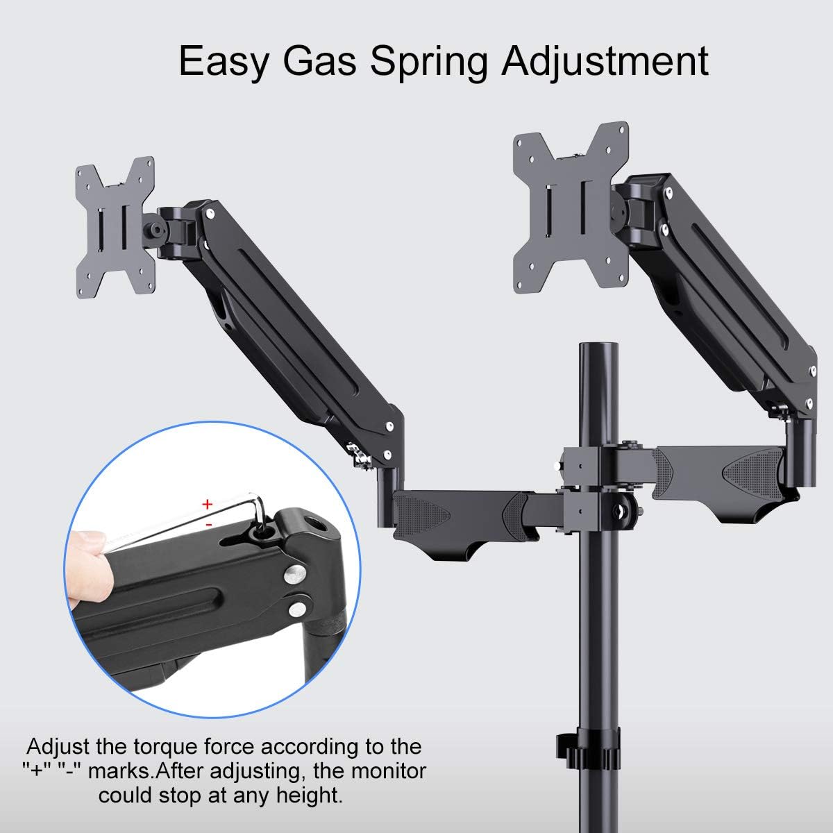 Suptek Dual Monitor Mount Stand-Height Adjustable Gas Spring Monitor Arm Desk Mount Vesa Bracket with C Clamp,Grommet Base for 2 Computer Screens 17 to 27 inches up to 13.2lbs(MD8422)