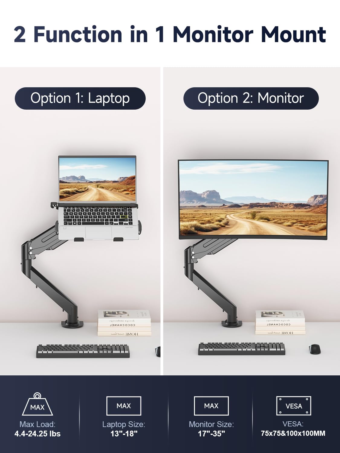 Suptek Monitor Laptop Mount Stand, 2 in 1 Function Dual Monitor Arms Desk Mount for 13"-18" Notebook and 17"-32" Monitor with Laptop Tray,Holds up to 22lbs
