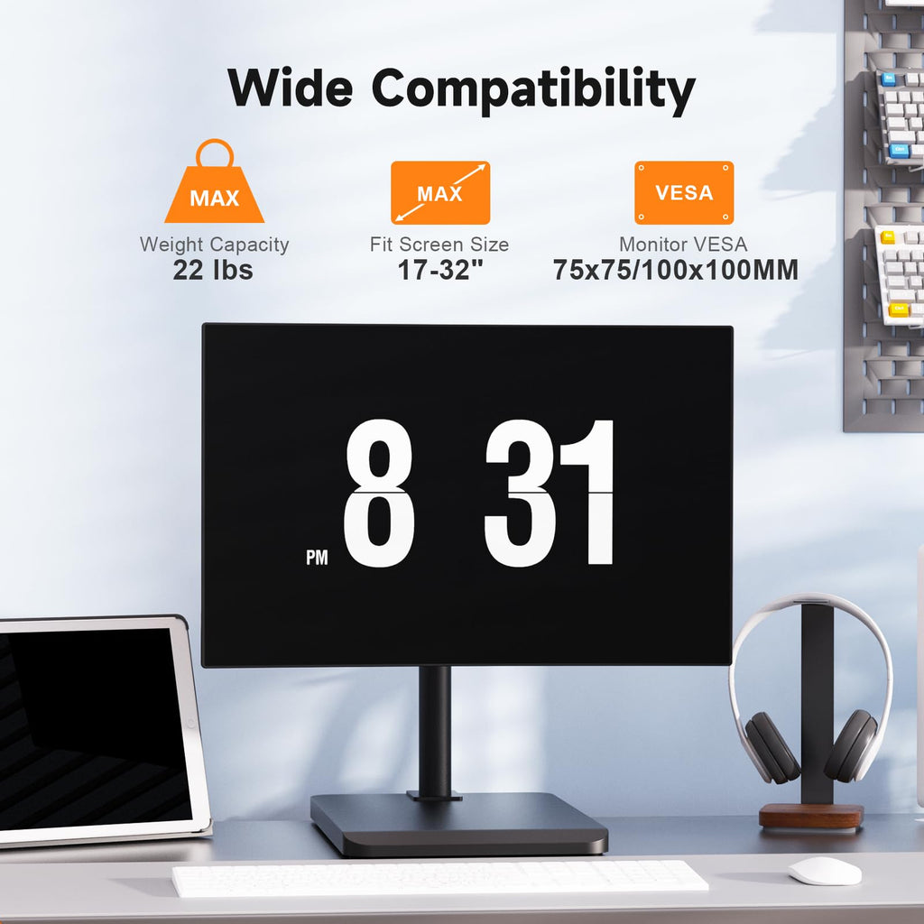 suptek Single Monitor Mount Gas Spring Arm Mount with Base,Free standing Pneumatic Height Adjustable Monitor Desk Stand for 17 to 35 inch,Holds up to 24.25lbs,Black(ML8XC)