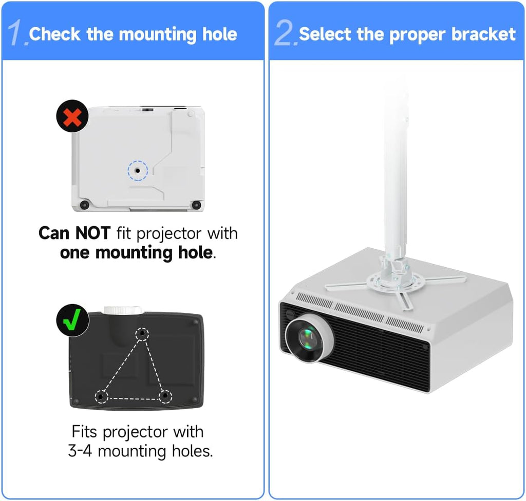 suptek Projector Ceiling Mount Bracket Fits Flat or Sloped Ceiling Height Adjustable with Extendable Length 30.7-49.21inch,for LCD/DLP Projectors,Black (PR05LB)