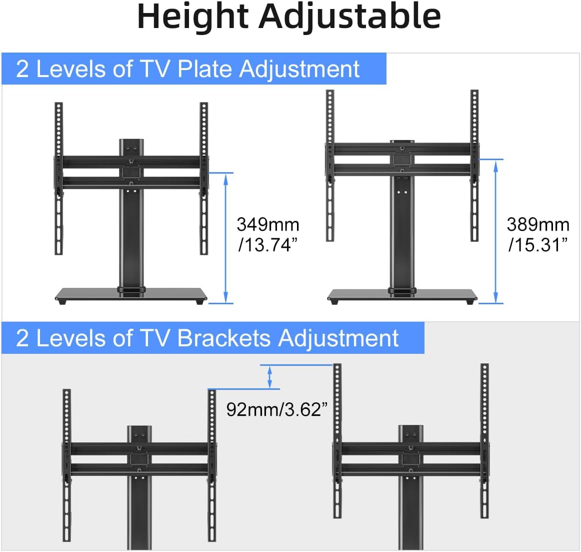 Suptek Universal Swivel Table Top TV Stand for 26-60 inch LED OLED Flat Curved Screens, Height Adjustable TV Mount Stand with Glass Base Hold up to 99lbs, Max VESA 400x400mm,TS202