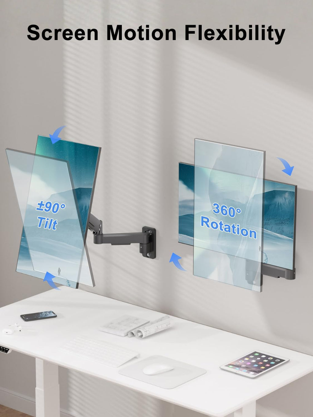 suptek Single Monitor Wall Mount for 17 to 32 Inch Screens, Gas Spring Monitor Arm Wall Mount Holds Up to 11KG/24lbs, Full Motion Adjustable,VESA Mount 75x75/100x100mm(WMX2)