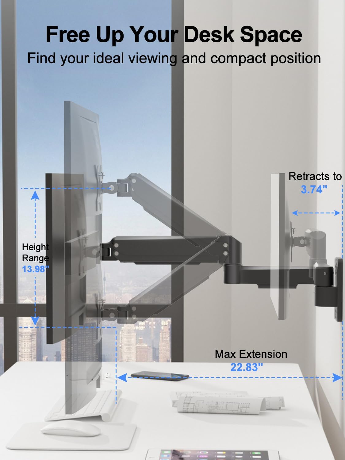 suptek Single Monitor Wall Mount for 17 to 32 Inch Screens, Gas Spring Monitor Arm Wall Mount Holds Up to 11KG/24lbs, Full Motion Adjustable,VESA Mount 75x75/100x100mm(WMX2)