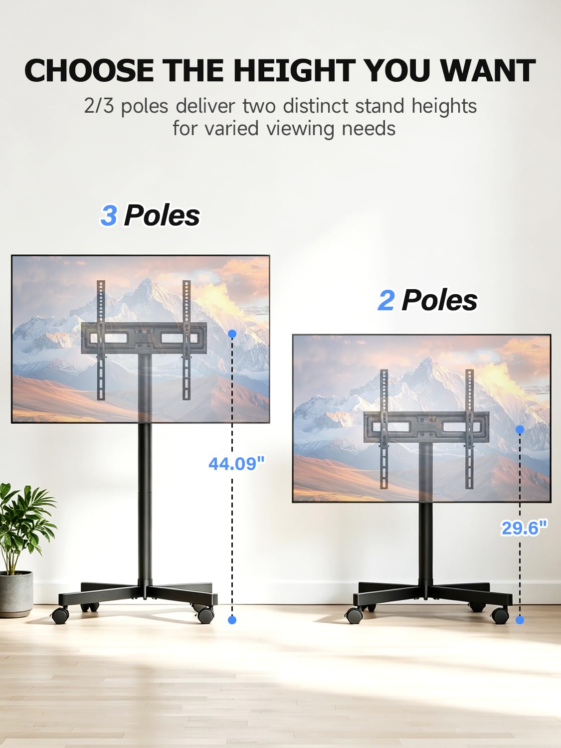 Suptek Rolling TV Stand Height Adjustable for 23-55-65 Inch LCD LED TV | Tilt Mobile TV Stand Holds up to 88lbs, Outdoor TV Stands Wheels with Shelf, Portable TV Stand for Living Room VESA 400x400