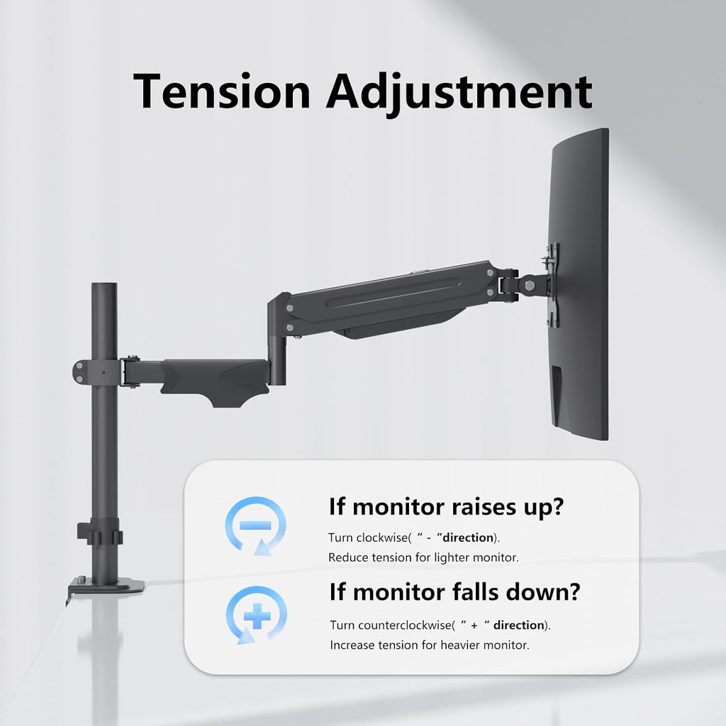 suptek Single Monitor Arm for Desk Mount Stand,Adjustable Monitor Arm for 17 to 32 inch Screen, Support Weight up to 22lbs, Mounting Holes 75x75mm to 100x100mm,Pneumatic Pole Mount Arm Black